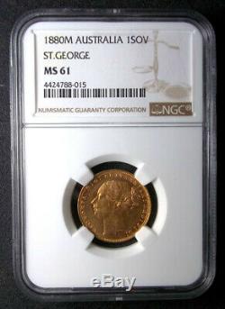 Australia 1880 M Victoria Sovereign Ngc Ms61 Gold 1sov Km7