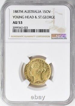 Australia 1887-M Gold Sovereign Young Head St. George NGC AU-53