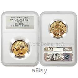 Australia 1887-S Queen Victoria Young Head Sovereign Gold NGC AU58