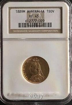 Australia 1889M Sovereign Gold NGC Certified XF-45