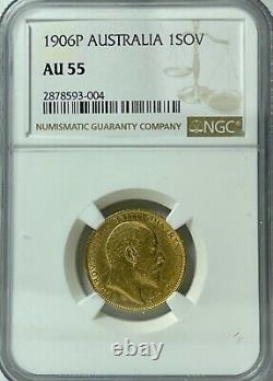 Australia 1906-P 1 Sovereign Gold NGC AU55 Strong Strike, Luster