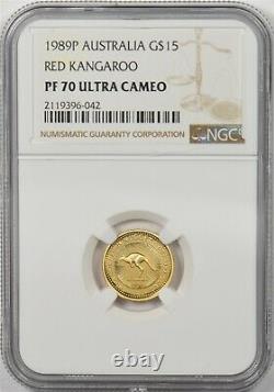 Australia 1989 P 15 Dollars gold Red kangaroo animal NGC Proof 70UC 0.1oz gold p