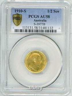 Australia 1/2 Sovereign 1910-S EDWARD PCGS-AU58 gold, Secure Holder