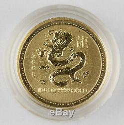 Australia 2000 $15 1/10 Oz 9999 Gold Coin Lunar Year of Dragon GEM BU