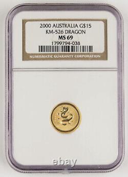 Australia 2000 $15 1/10 Oz 9999 Gold Coin Lunar Year of Dragon NGC MS69 KEY DATE