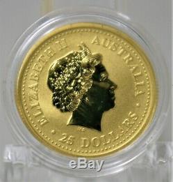 Australia 2000 Dragon Proof 25 Dollar 1/4 OZ Gold Coin