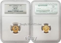 Australia 2000 Year of Dragon $5 1/20 oz Gold Coin NGC MS70