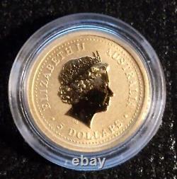 Australia 2000 Year of the Dragon $5 1/20 oz. 9999 Gold Coin in Mint Capsule