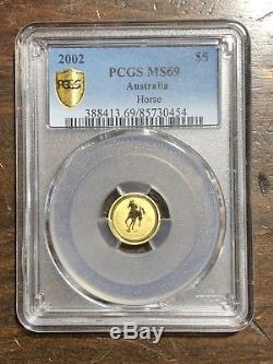 Australia 2002 Lunar Year of Horse 5$ 1/20oz Gold Coin Pcgs Ms-69 Secure