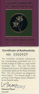 Australia 2003 $100 1/3oz Gold Floral Emblems of Australia Uncirculated #08918