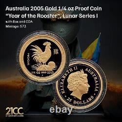 Australia 2005 Year of the Rooster 1/4oz Gold Proof Coin Lunar Series I Box+COA