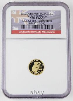 Australia 2006 P $5 Koala 1/25 Oz Gold Proof Coin NGC GEM Proof First 350 Struck