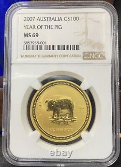 Australia 2007 Year of the Pig $100.00 Gold 1 ozt. 9999 Fine, NGC MS69