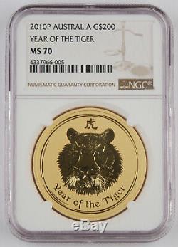 Australia 2010 2 Oz 9999 Gold $200 Coin Lunar Year of Tiger NGC MS70 @Perfect@