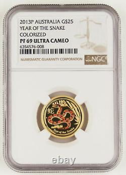 Australia 2013 P 1/4 Oz Gold $25 Year of Snake Colorized Proof Coin NGC PF69 UC