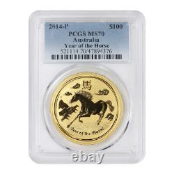 Australia 2014-P $100 Gold Year of the Horse PCGS MS70 1 oz of. 9999 Fine Gold