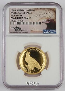 Australia 2016 $100 1 Oz Gold Wedge-Tailed Eagle Coin High Relief NGC PF69 UCAM