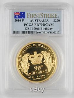 Australia 2016 $200 QE II 90th Birthday 2 Oz Gold Proof PCGS PR70 High Relief