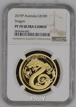 Australia 2019 Imperial Dragon -1 oz Gold Proof NGC WORLD? POP ONLY 3? Rare