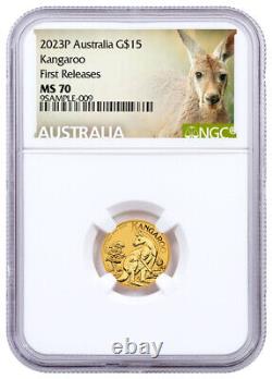 Australia 2023 1/10-oz Gold Kangaroo $15 NGC MS70 First Release with Kangaroo