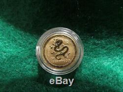 Australia 5 Dollars 2000 Year Of The Dragon 1/20 Troy Oz. 9999 Fine Gold Coin