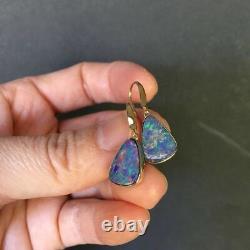 Australia Doublet Sparking Colors Opal Earrings/Dangler 9K Gold 2.41G#12