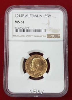 Australia George V gold Sovereign 1914 P Perth NGC MS61