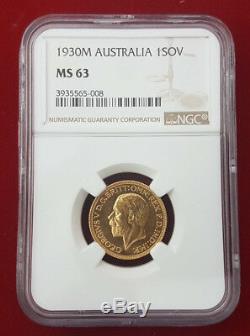 Australia George V gold Sovereign 1930 M Melbourne MGC MS 63