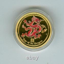 Australia Perth Mint 2012 $15 Year Of The Dragon 1/10.9999 Gold Colorized Proof