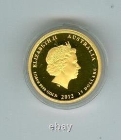 Australia Perth Mint 2012 $15 Year Of The Dragon 1/10.9999 Gold Colorized Proof