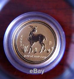 Australia Perth Mint Lunar 2003 $5 Year Of The Goat 1/20 oz. 9999 Gold Series1