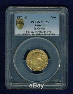 Australia Victoria 1874-s Sovereign Gold Coin, Certified Pcgs Vf-35