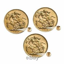 Australian 1917 Gold Sovereign 3 Coin Set Mintmark (P, M & S) 91.6% pure gold