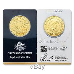 Australian 2016 Kangaroo Royal Australian Mint Veriscan $50 1/2 oz Gold Coin BU