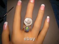 Australian Black Opal. 64 ct Diamond Ring 14k Yellow Gold Ring Size 8 1/4