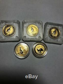 Australian Kangaroo $15 1/10 oz. 9999 Fine Gold BU Total Of 5 Coins For 1/2 Oz! +