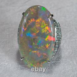 Australian Natural Black Opal Diamond Ring 22.0ctw 18k White Gold