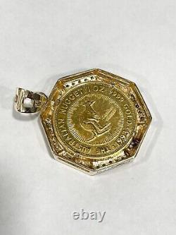 Australian Nugget 1 OZ Coin Pendant for Necklace in Bezel with Diamonds