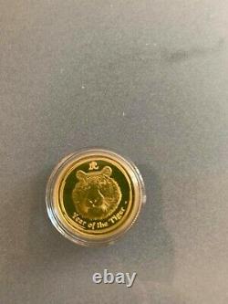 Australian lunar II gold proof pp tiger 2010 1/4 oz Coa box case perth mint