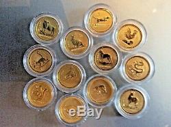 Australian lunar series 1. All 12 coins, 1996-2007. 1.2 oz gold total