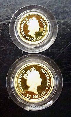 BJSTAMPS 1986 Australian Nugget set of 2 1/4 & 1/10 oz. 9999 Gold Coins