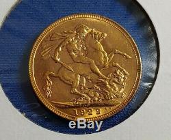 Beautiful Rare Date 1922 P British Gold Sovereign! Nice Gold Coin