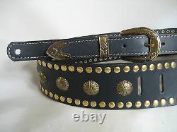 Black Leather Studded Gold Concho Guitar Strap