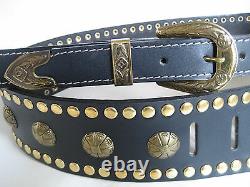 Black Leather Studded Gold Concho Guitar Strap