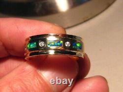 Brilliant Mens Opal & Diamond Wedding Ring Band Heavy 14 k Gold size 11