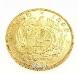 Coin Gold Solid 22K South Africa 1 Pond 1898 Paul Kruger Good Condition