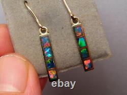 Dangle Opal Earrings 14 kt Gold Brilliant Gem color Australian opal