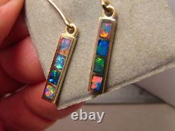 Dangle Opal Earrings 14 kt Gold Brilliant Gem color Australian opal