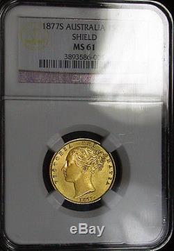 Desirable 1877 S Australia NGC MS61 Shield Gold Sovereign