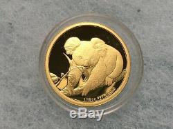 FREE SHIPPING! 1/10 oz Gold 2010 Perth Australian Koala Proof Coin. 9999 Capsule